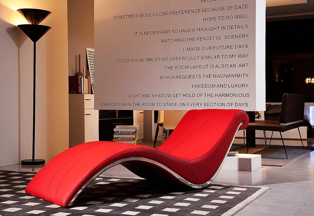 75" Red Faux Leather Striped Lounge Chair