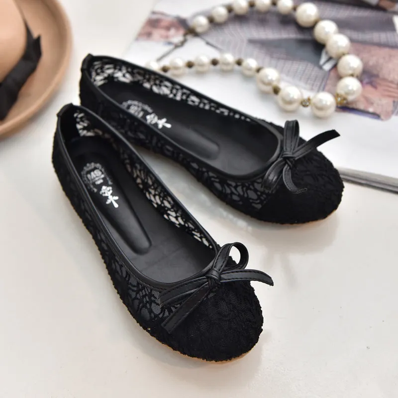 Ladies Mesh Lace Hollow Bowknot Work Shoes