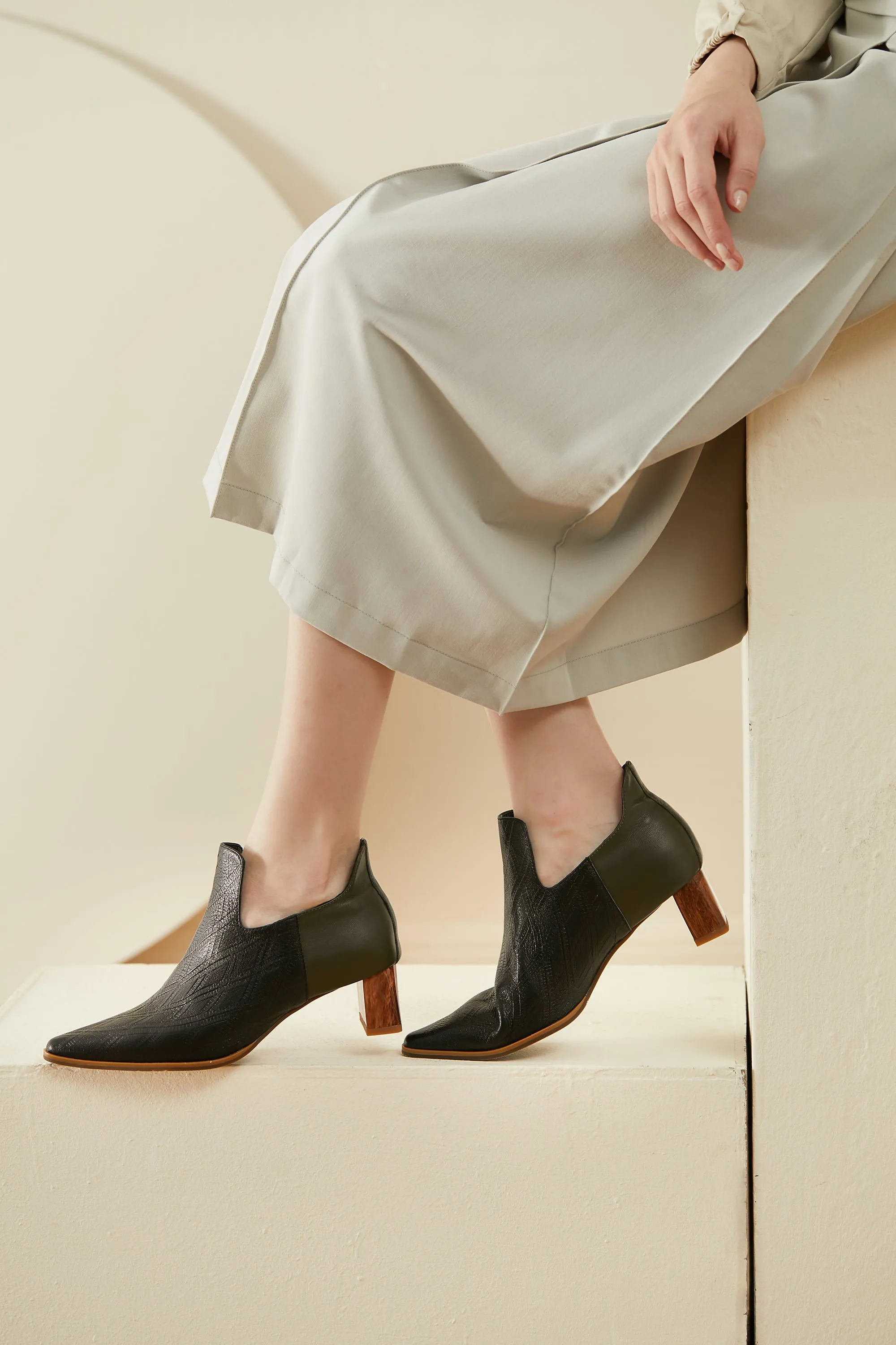 Pointed Marble-Heel Ankle Boots
