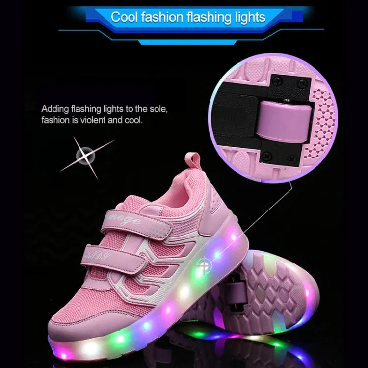 WS01 LED Light Ultra Light Mesh Surface Rechargeable Double Wheel Roller Skating Shoes Sport Shoes, Size : 42 (Black)